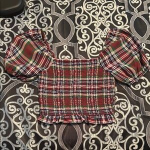 Plaid Puff Sleeve Top